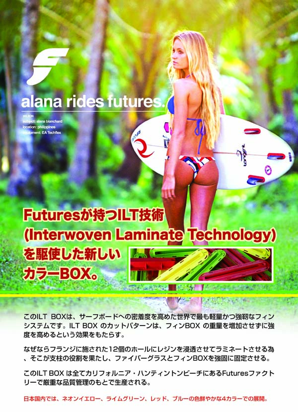 緑色ショートボード Futuresフィンボックス