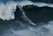 【世界最大の波に乗ったギネス記録保持者】Sebastian Steudtnerが2024年2月末にナザレで乗った93.73ft(28.57m)の波で更新なるのか!?ポルシェと協力して革新的な波のサイズ測定法を開発