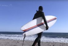 【西高東低愛好会】オンショアでサイズアップした2/26(水)湘南の某所に出現した形のいいグーフィーで松下諒大が繰り広げたツインフィッシュを乗り比べセッション